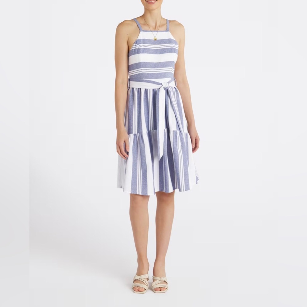 Dizzy Lizzy Blue and White Striped Midi Dress